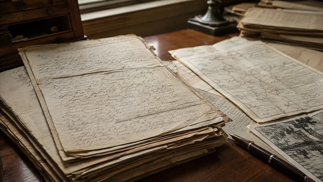 North-Dakota-oil-old-mineral-rights-documents-deeds-maps-and-pen-on-a-wooden-desk
