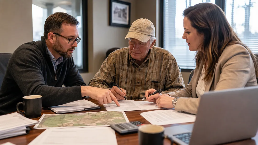 Professionals-reviewing-mineral-rights-sale-documents-during-a-closing-consultation-Mineral-Rights-for-Sale