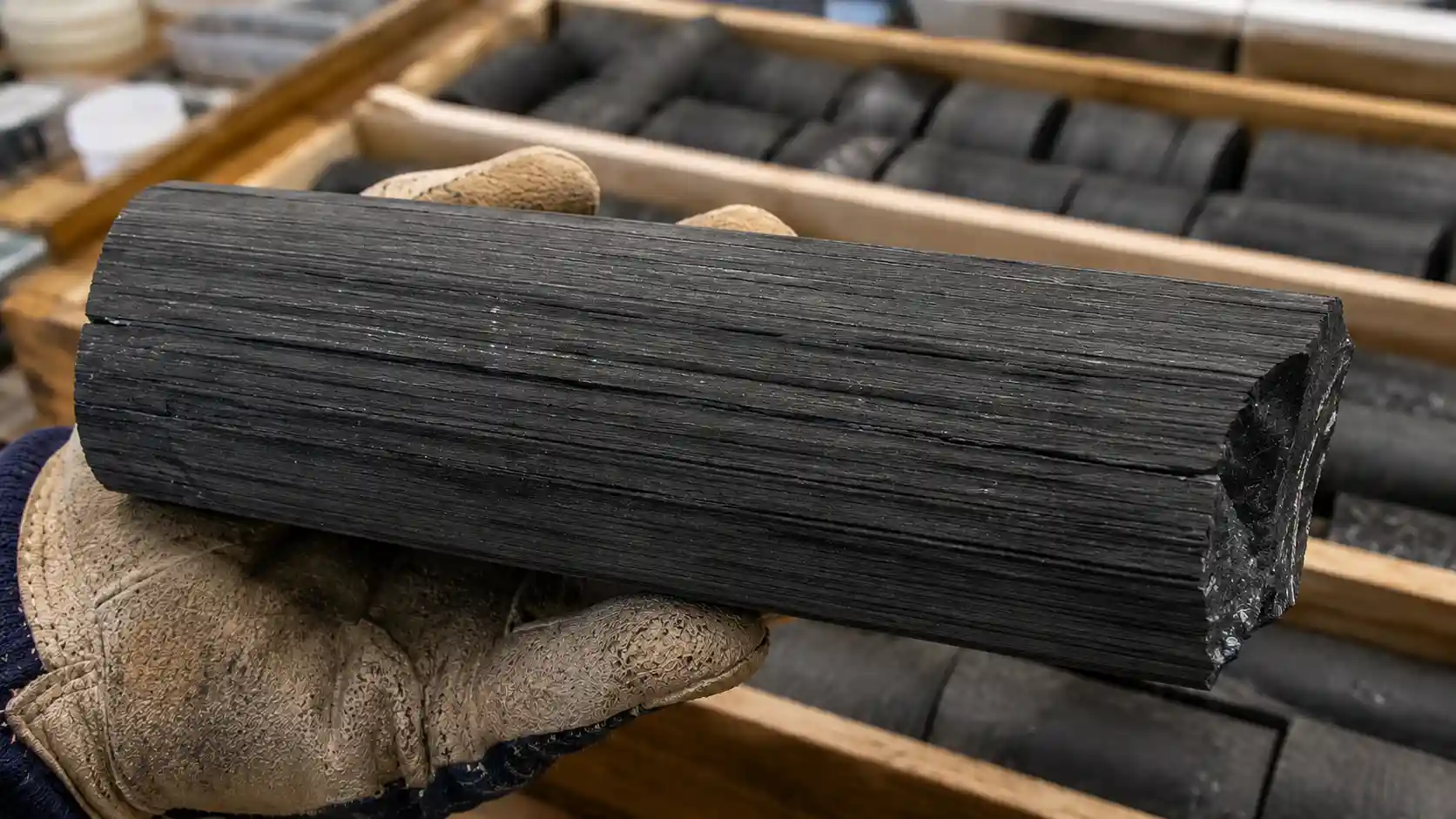 Tight shale rock core sample showing dense subsurface formation structure